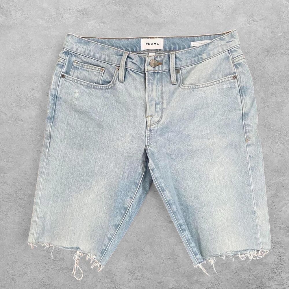 FRAME L'Homme Cut Off Denim Shorts Light Wash 30